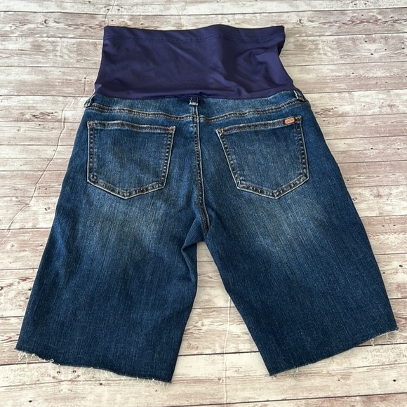 PinkBlush Blue Distressed Maternity Full Panel Bermuda Raw Hem Shorts - Picture 8 of 10